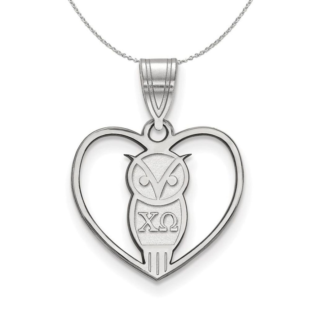 Sterling Silver Chi Omega Heart Pendant Necklace - 20 Inch